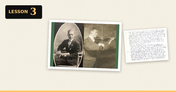 Russell family photographs beside Doris Russell&rsquo;s handwritten memories