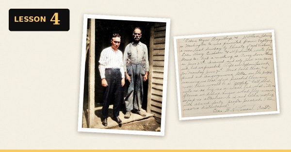 JC Garland and Elder Sutton beside a page from a mission journal